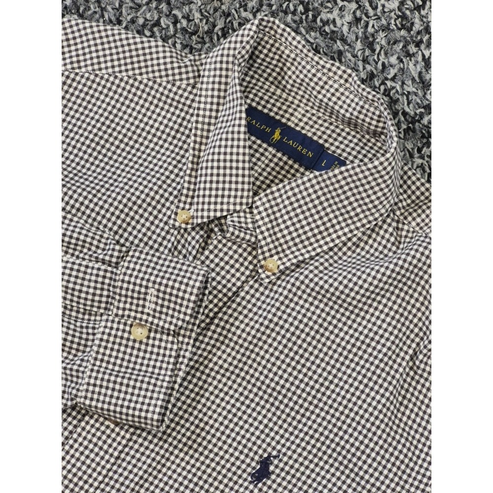 Ralph Lauren Button Down Mens Shirt Large Gingham Long Sleeve Shirt